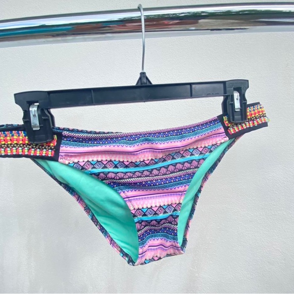 Blue & Purple Multicolor Tribal Beaded Bikini Bottoms Size Medium